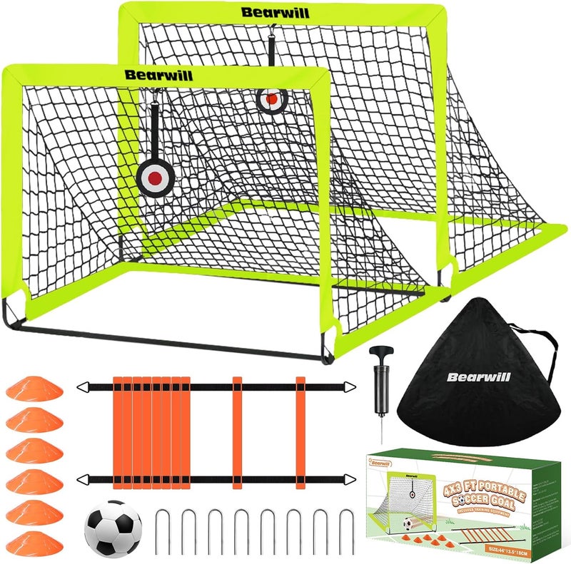 Bearwill Soccer Goal, Kids Soccer Goals for Backyard Set of 2, 4x3ft Portable Soccer Goal Pop Up Soccer Net, Kids Soccer Net Training Equipment with Soccer Ball, Ladder, Cones, Targets - Image 1